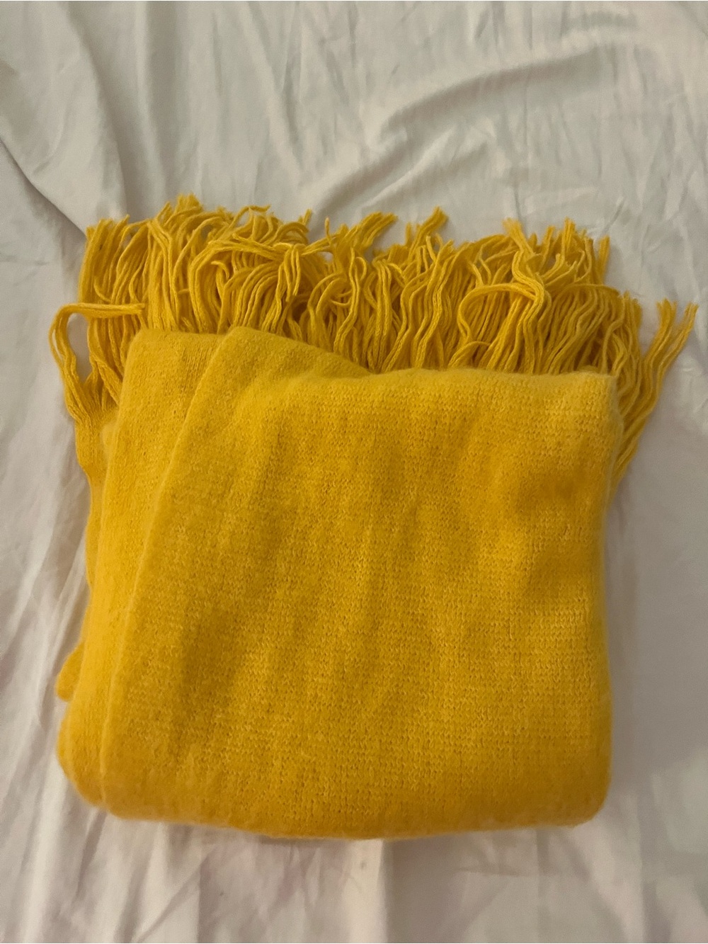 Thick yellow fringe scarf